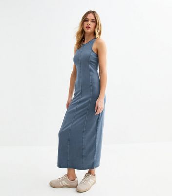 knee length dresses for ladies Denim Beauty- Ruched Midi Dress with Belt (New!)