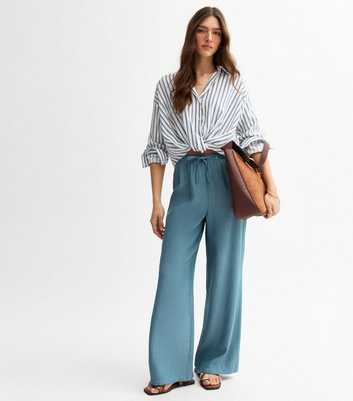 Blue Crinkled Wide Leg Trousers