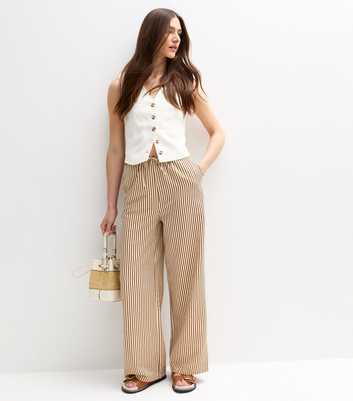 Brown Striped Wide Leg Trousers