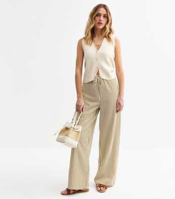 Green Striped Wide Leg Trousers