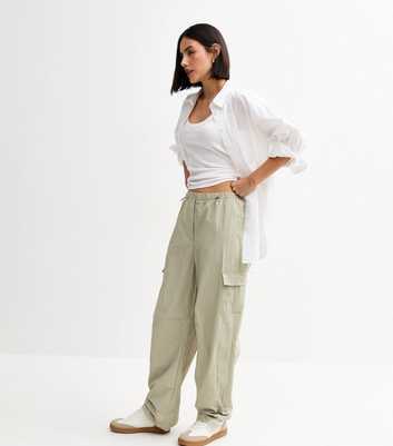 Light Green Crinkle Texture Shell Cargo Trousers