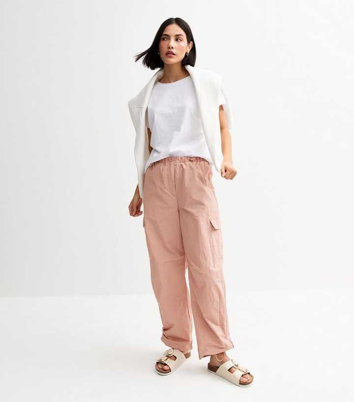 Light Pink Crinkle Texture Shell Cargo Trousers