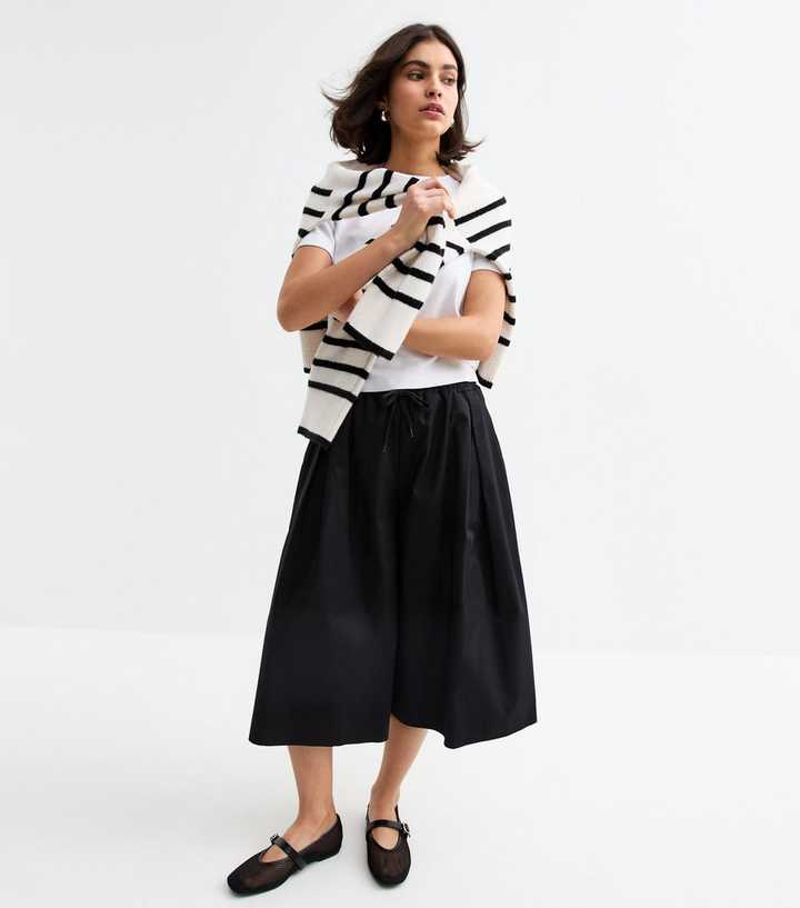 Black Drawstring Waist Culottes