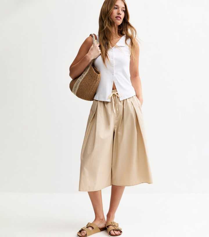 Camel Drawstring Waist Culottes