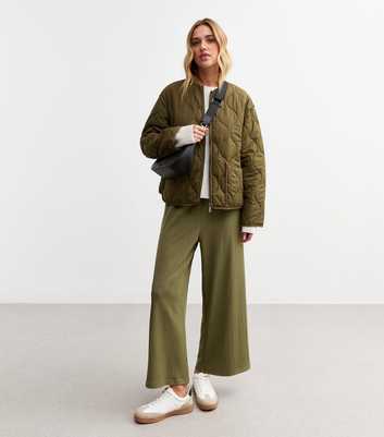 Khaki Ribbed Cropped Trousers