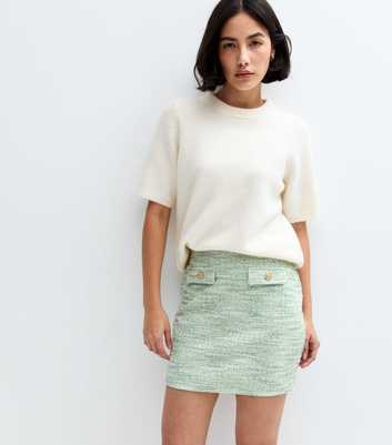 Green Metallic Boucle Mini Skirt