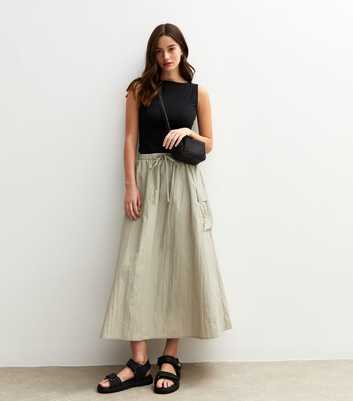 Green Utility Midi Skirt