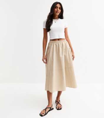 Camel Double Pocket Midi Skirt
