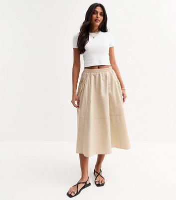Camel Double Pocket Midi Skirt