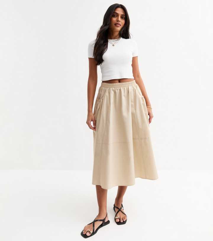 Camel Double Pocket Midi Skirt