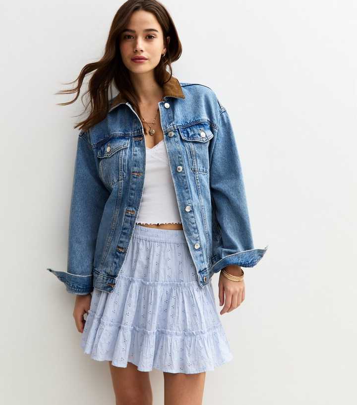 Light Blue Broderie Anglaise Tiered Mini Skirt