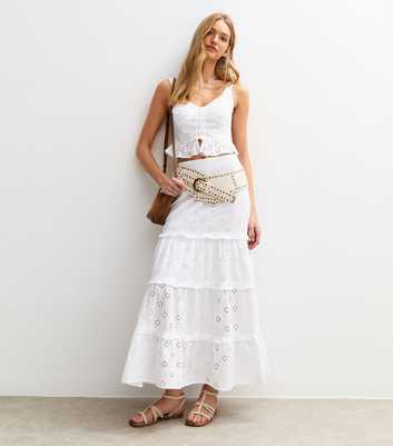 White Broderie Anglaise Tiered Midi Skirt