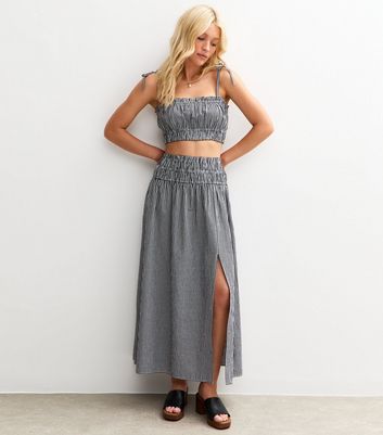 princess polly check maxi dress Princess Polly Cartmel cotton seersucker square neck maxi dress in black and cream gingham