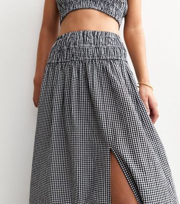 Black Gingham Check Slit Hem Maxi Skirt | New Look