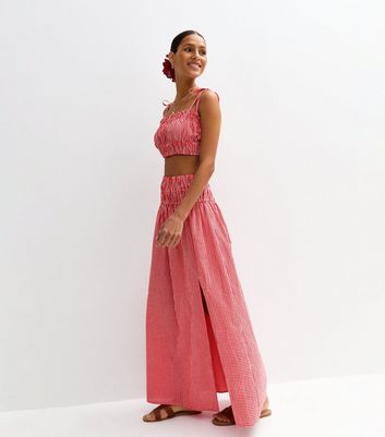 Red Gingham Check Slit Hem Maxi Skirt | New Look