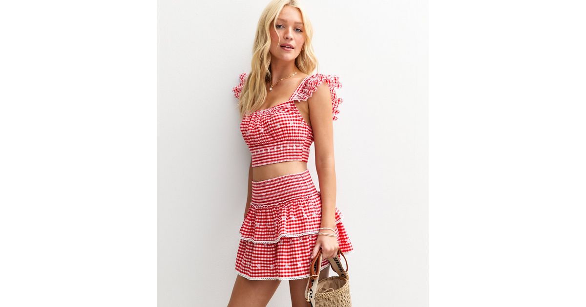 Gingham Tiered Mini Skirt