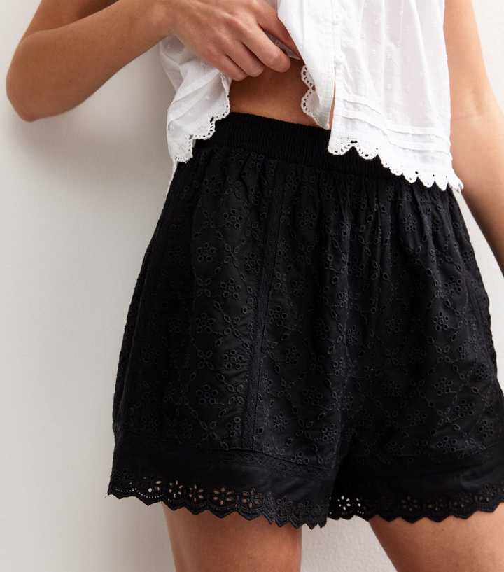 Black Broderie Anglaise Shorts | New Look