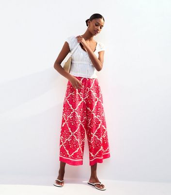 Pink Floral Border Print Crop Trousers New Look
