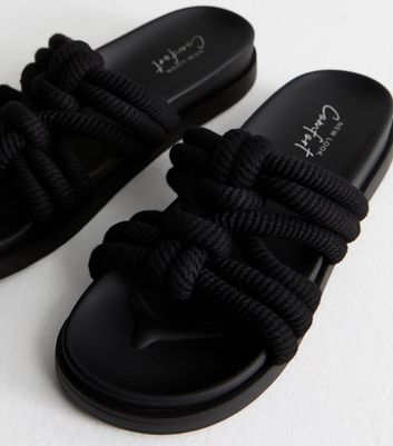 Black Knotted Rope Strap Mule Sandals