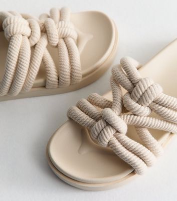 Off White Knotted Rope Strap Mule Sandals | New Look