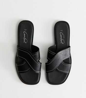 Black Faux Leather Crossover Strap Mule Sandals