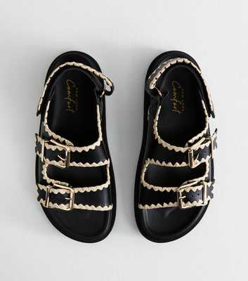 Black Whipstitched Faux Leather Sandals