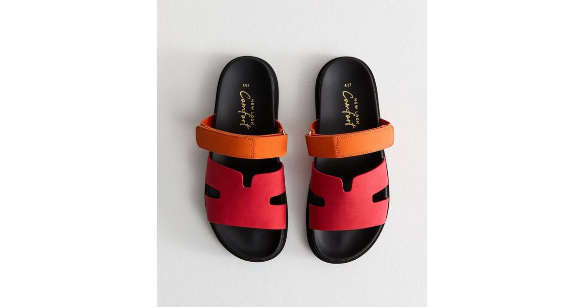 Red Faux Leather Platform Sandals With Double Buckle Straps Chic Chunky Heel Sandals main image 0