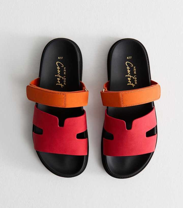 Red Faux Leather Chunky Strap Sandals