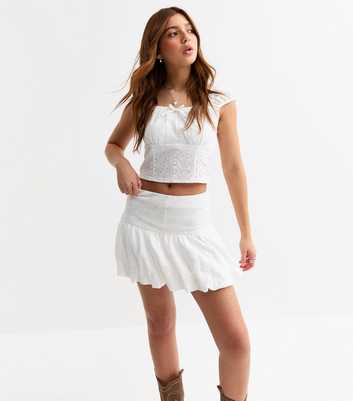 Girls White Broderie Anglaise Puffball Skort