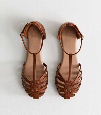 Tan Faux Leather Interwoven Strap Sandals