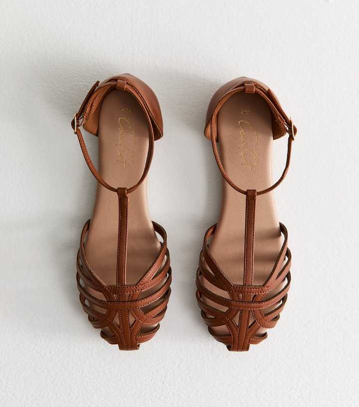 Tan Faux Leather Interwoven Strap Sandals
