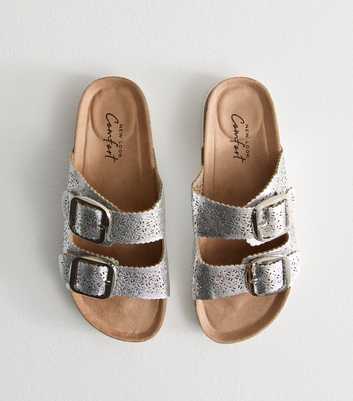 Silver Faux Leather Lazer Cut Strap Sandals