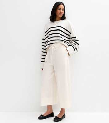 White Linen Blend Cropped Trousers