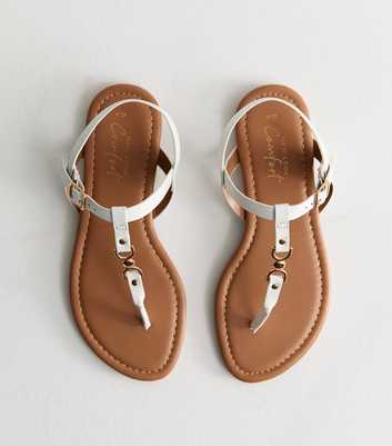 White Faux Leather Hardware Detail Toe Strap Sandals