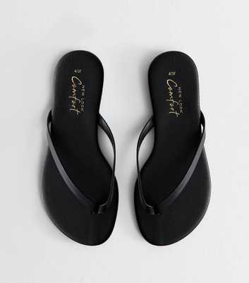 Black Faux Leather Thong Strap Sandals
