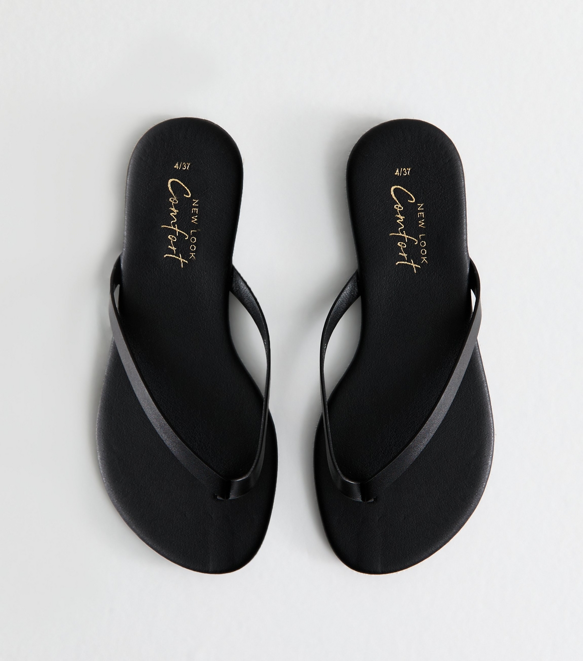 Women's Black Faux Leather Thong Strap Sandals Vegan New Look