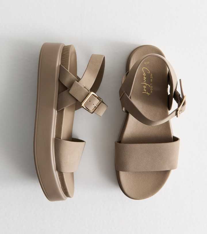 Light Brown Faux Suede Flatform Sandals | New Look