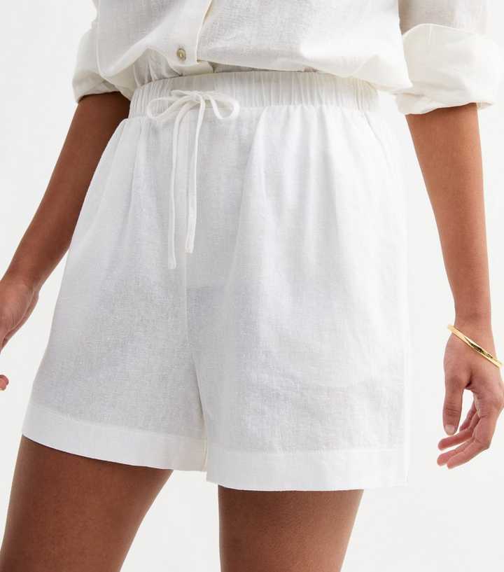 JIUKE Womens Knee Length Shorts Elastic High Waisted Cotton Linen Baggy Summer Shorts With Pockets