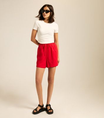 Red Linen Blend Drawstring Waist Shorts New Look