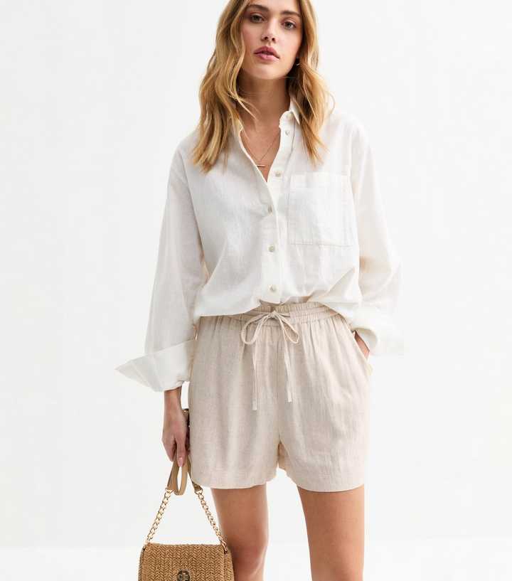 Stone Tie Waist Linen-Blend Shorts