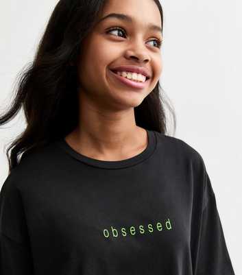 Girls Black Obsessed Cotton Jersey T-Shirt