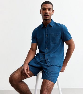 Blue Slim Denim Short Sleeve Shirt New Look