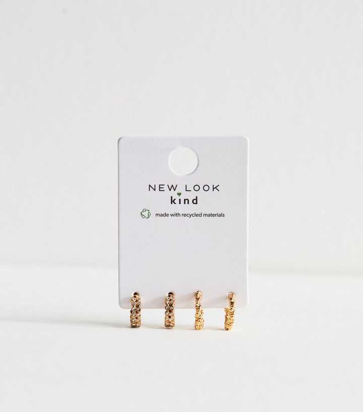Pack Of 2 Gold Tone Embellished Hoop Earrings