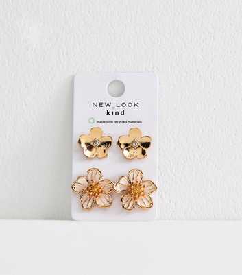 Pack of 2 Gold Tone Floral Earrings