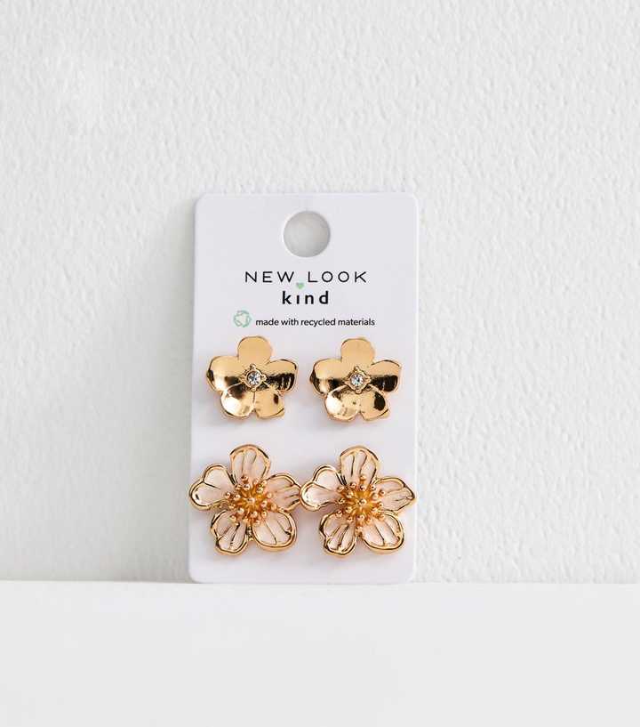 Pack of 2 Gold Tone Floral Earrings