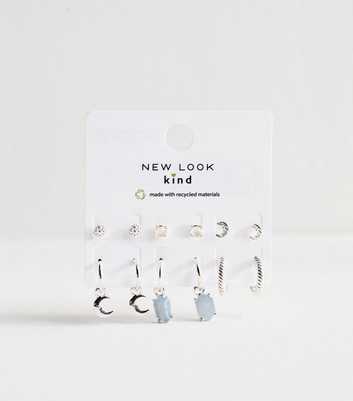 Pack of 6 Silver Tone Moon Embellished Stud Earrings