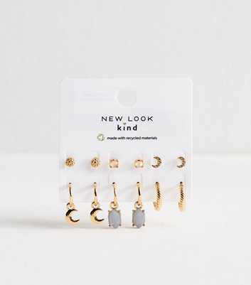 Pack of 6 Gold Tone Moon Embellished Stud Earrings