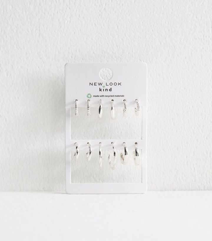 Silver Tone Pack of 6 Textured Hoop Earrings