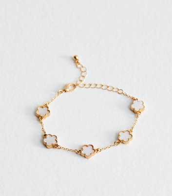 Gold Tone Cream Flower Bracelet