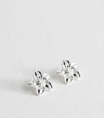 Silver Tone Flower Stud Earrings